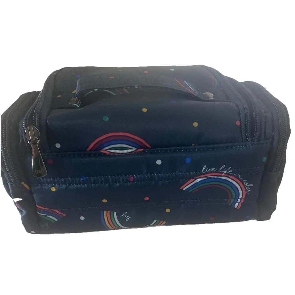 Lug Rainbow Navy Cosmetic Travel Trolley Case Set Nested Makeup Bags EUC